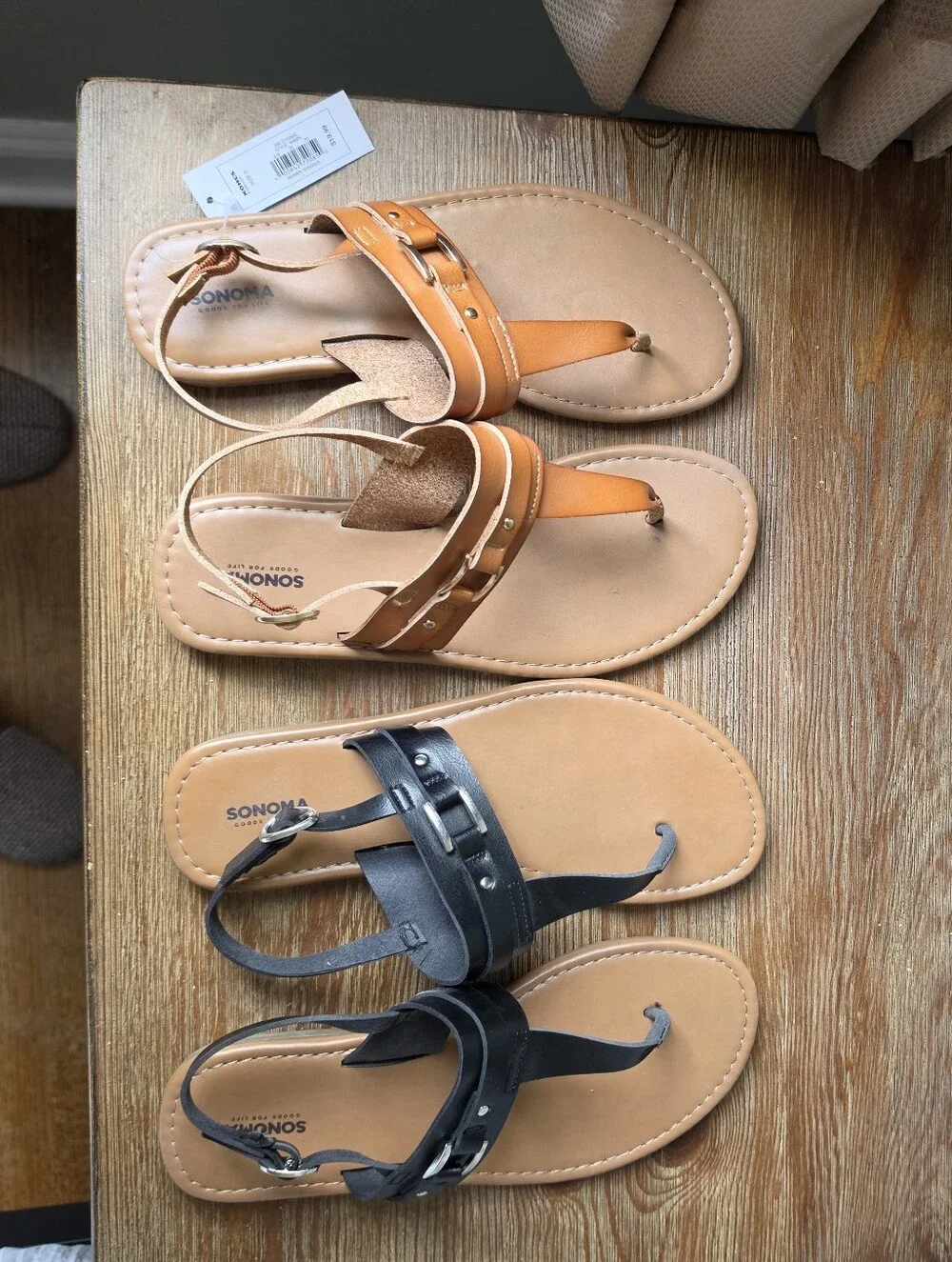 Sonoma 8 Two-Pair Strappy Toe-Ring Sandals in Tan and Black
